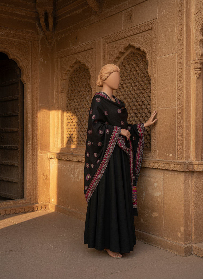 Sarinnah Premium D60-Luxury Formal Heavy Embroidered Karandi Shawl.