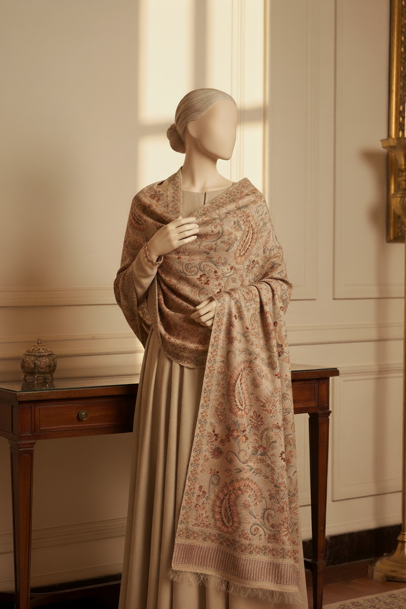 Kashmiri Range - Embroidered Karandi Beige Shawl