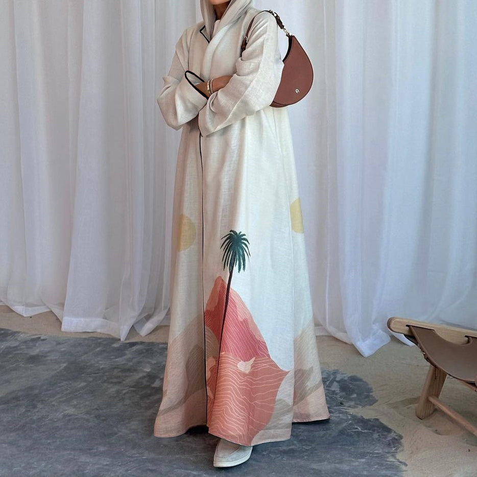 Floral Print Fashion Robe Abaya Cardigan Coat