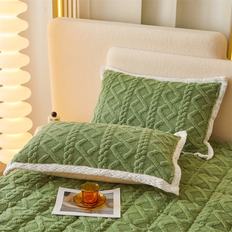 Thermal Corn Velvet Milk Fiber Quilted Fitted Sheet