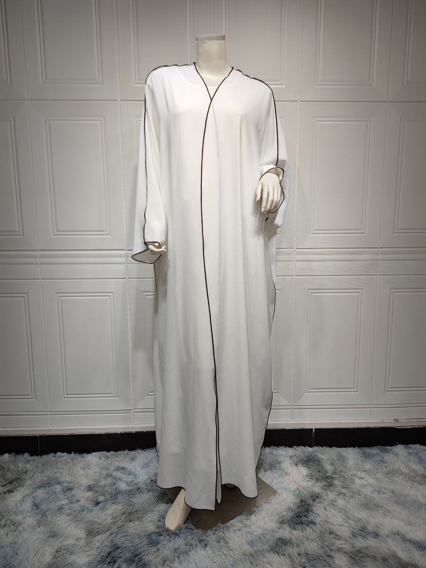 White Patchwork Plus Size Women's Abaya Robe