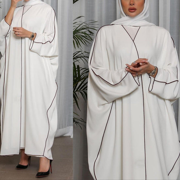 White Patchwork Plus Size Women's Abaya Robe