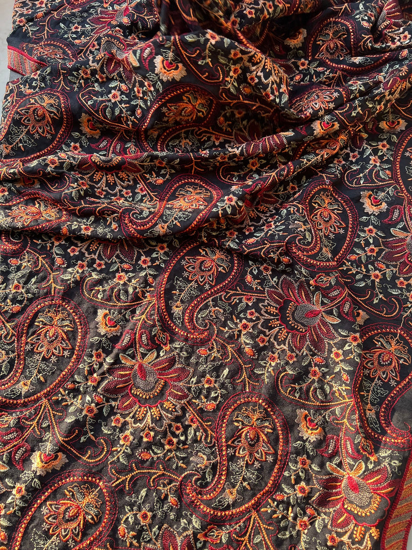Sarinnah D13 Black - Formal heavy Embroidered Karandi Shawl