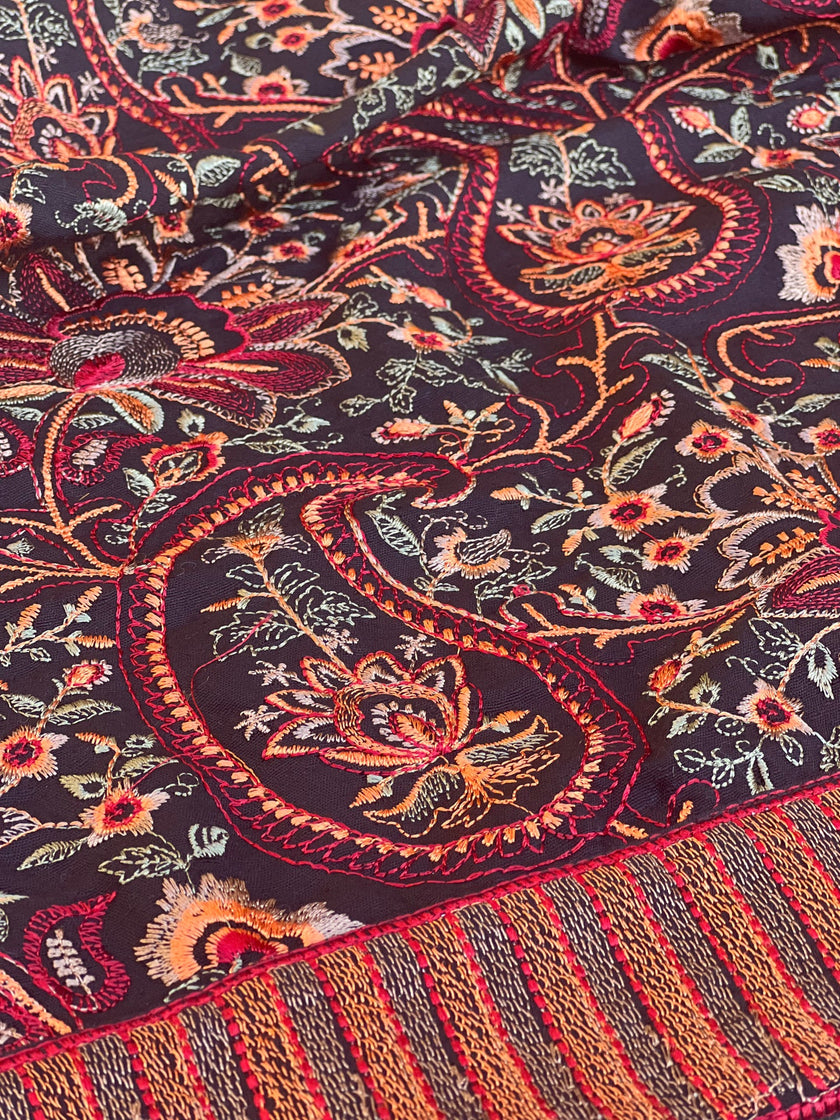 Sarinnah D13 Black - Formal heavy Embroidered Karandi Shawl