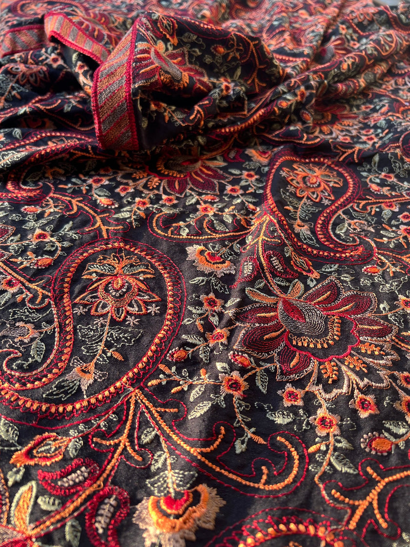 Sarinnah D13 Black - Formal heavy Embroidered Karandi Shawl