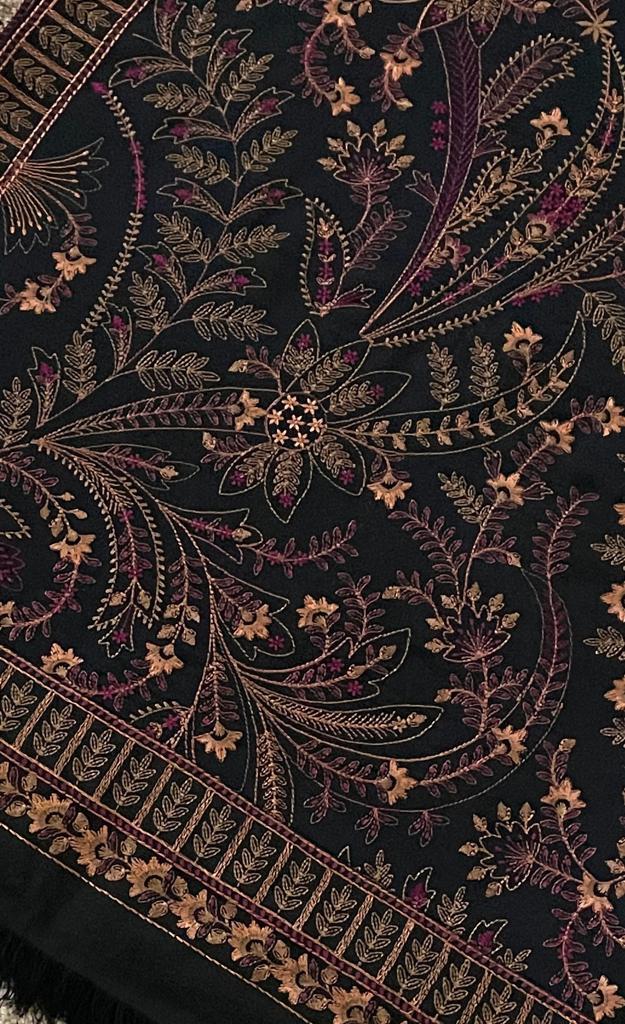 Sarinnah Premium D47-Luxury Formal Heavy Embroidered Karandi Shawl.